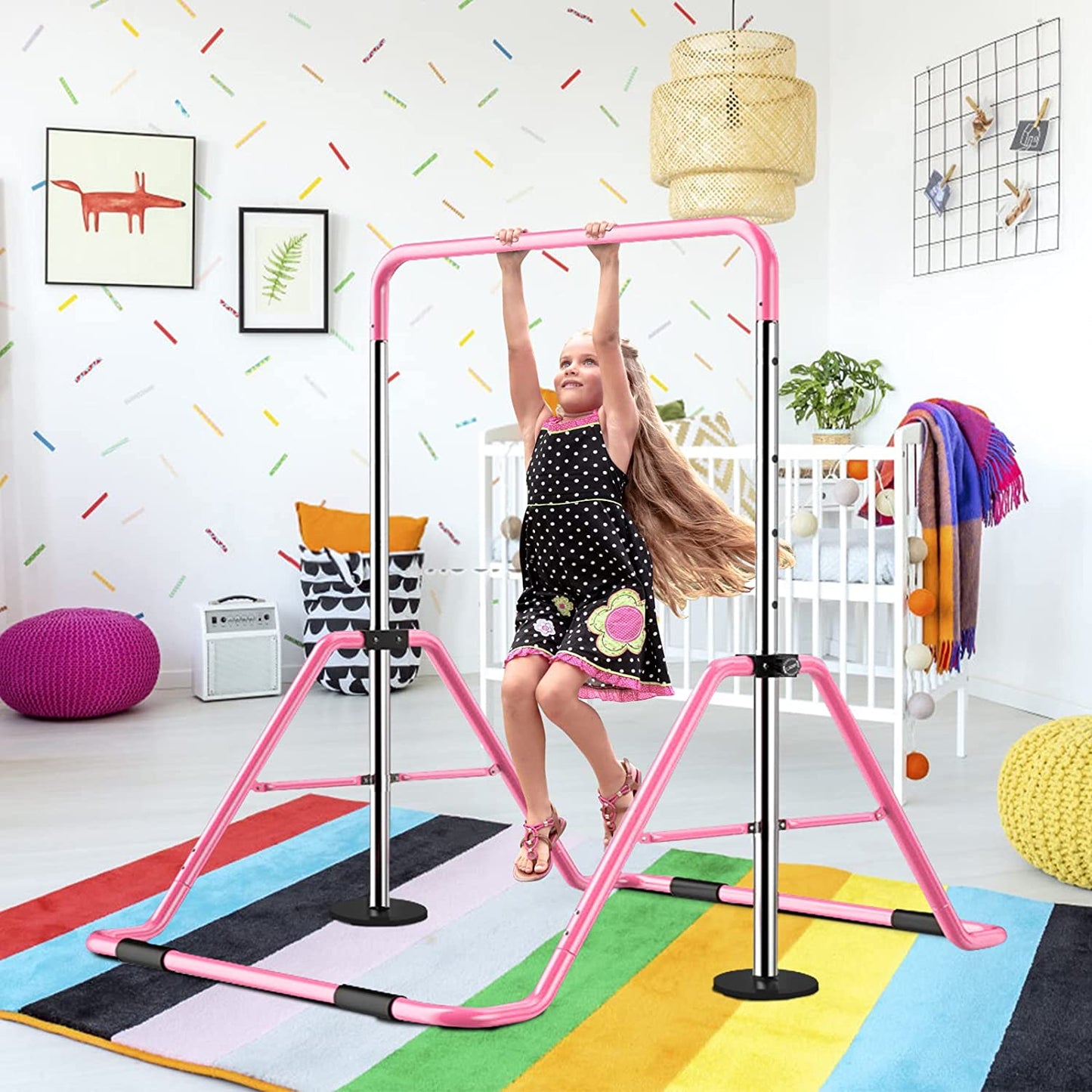 Slsy Gymnastics Bars Kids Kip Training Bars for Home, Folding Horizontal Bars with Adjustable Height, Practice Bar Gymnastic for Kid, Child, Girls, Boys