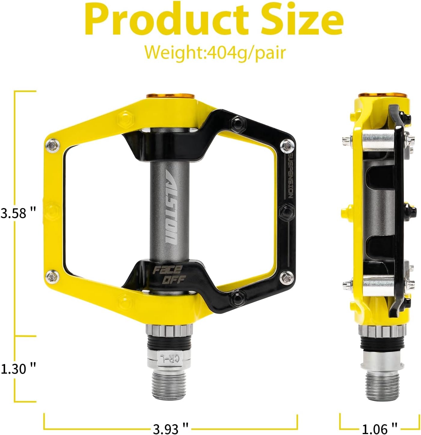 Alston Mountain Bike Pedals Road Bicycle Pedals Non-Slip Lightweight Cycling Pedals Platform Pedals 3 Bearings Pedals for BMX MTB 9/16