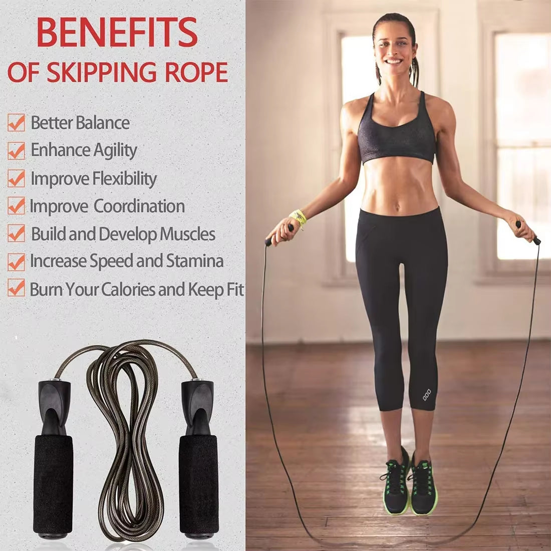 1Pc Adjustable Length Steel Wire Jump Rope Speed Skipping Workout Fitness Kids Adults Sport Portable Exercise Training Equipment