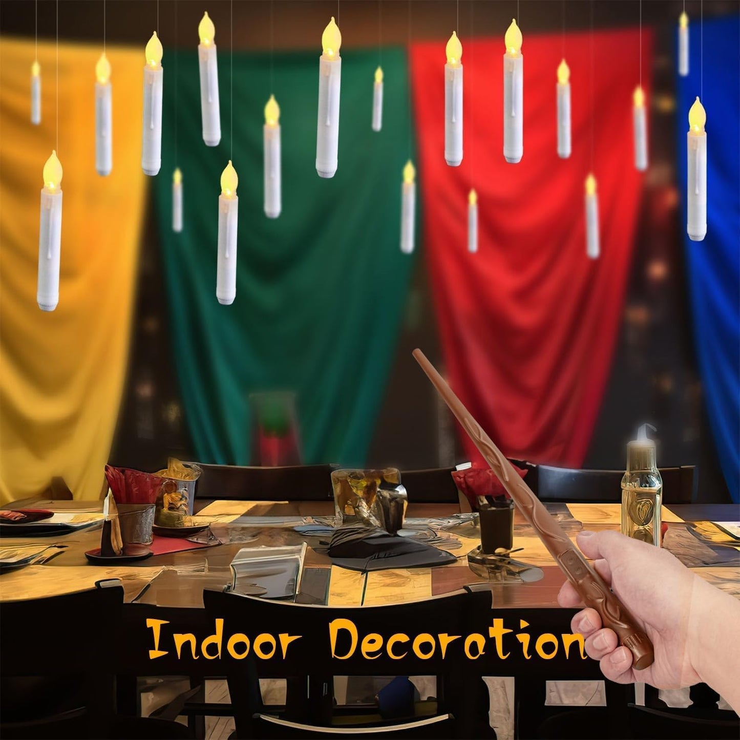 Raycare 20 Pcs Floating Candles with Wand, Magic Hanging Candles Flameless, Flickering LED Taper Candle with Wand Remote, Warm Light, Battery Operated Window Candle for Halloween Witch Wizzard Decors