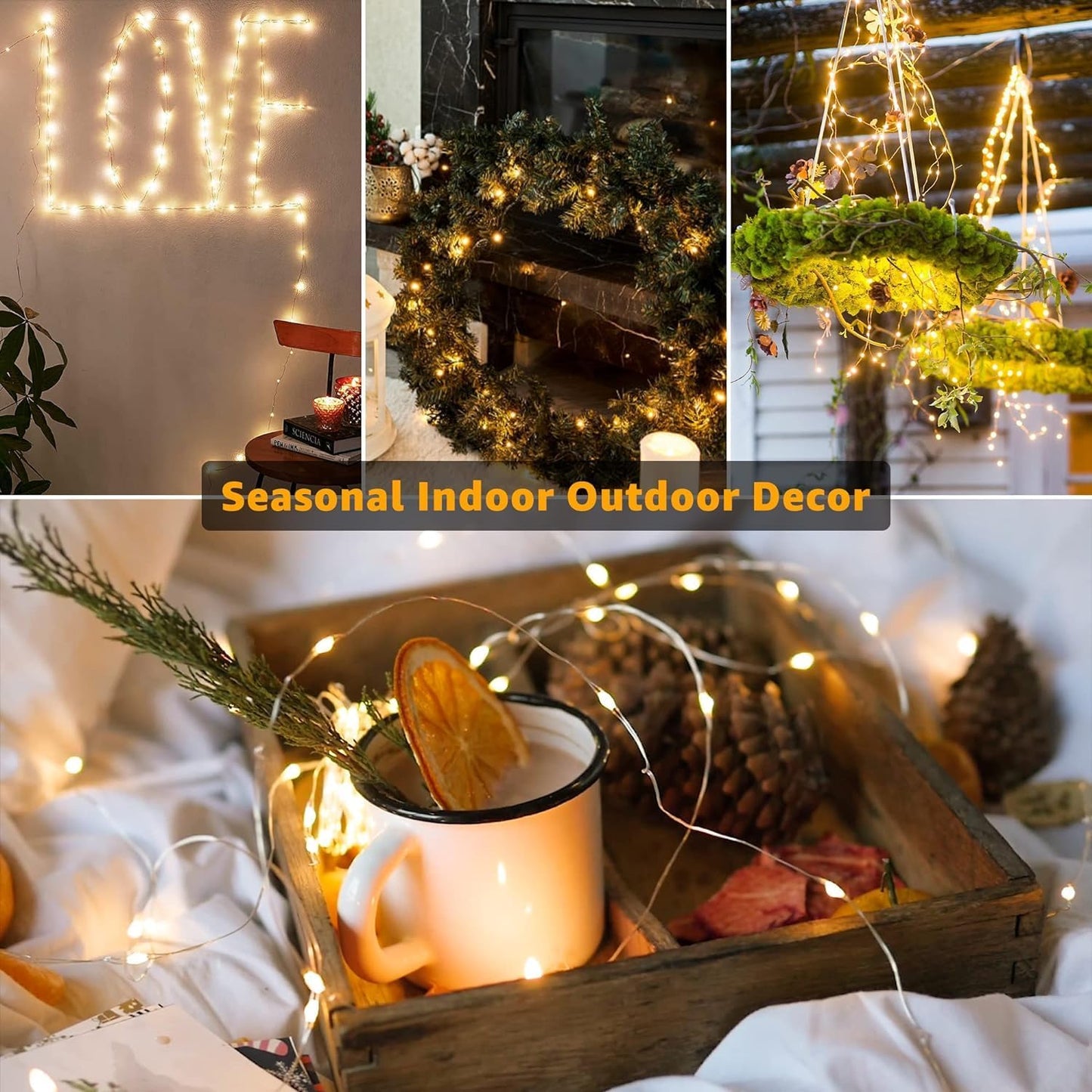 6 Pack Fairy Lights Battery Operated 7Ft 20 LED Mini String Lights Twinkle Lights Silver Wire Firefly Starry Moon Lights for Mason Jars Wedding Party Christmas Centerpiece Table Decorations,Warm White