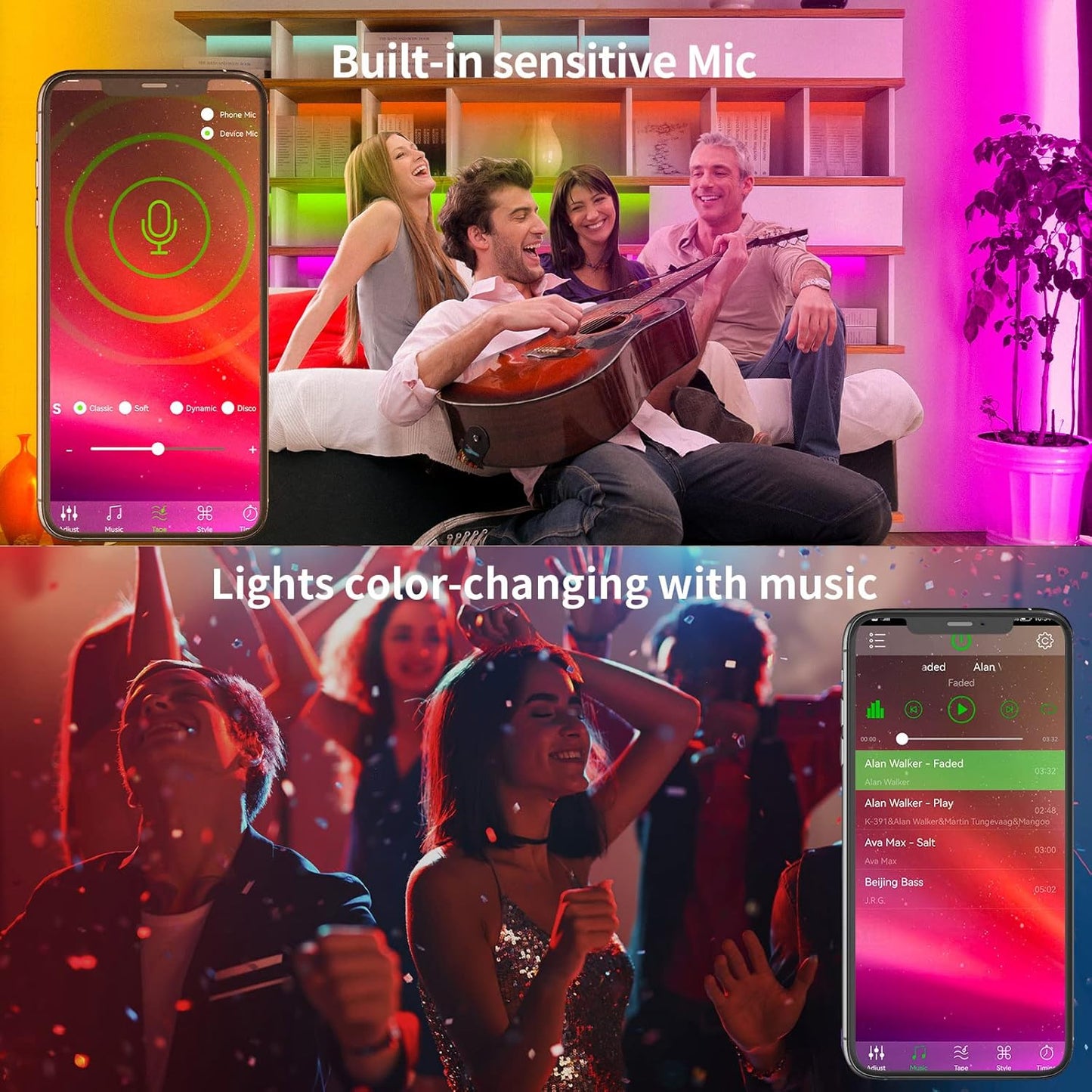 KSIPZE 100Ft Led Strip Lights RGB Music Sync Color Changing Bluetooth Led Lights with Smart App Control Remote Led Lights for Bedroom Room Lighting Flexible Home Décor