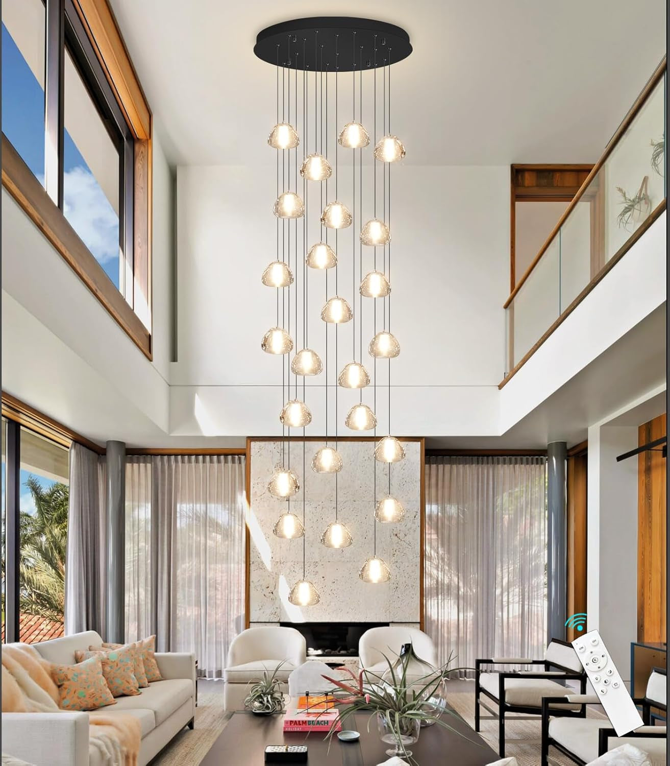 177'' Long Large Crystal Chandeliers 25-Lights LED Chandeliers for High Ceiling Handing Light Fixture for Hallway Foyer Staircase
