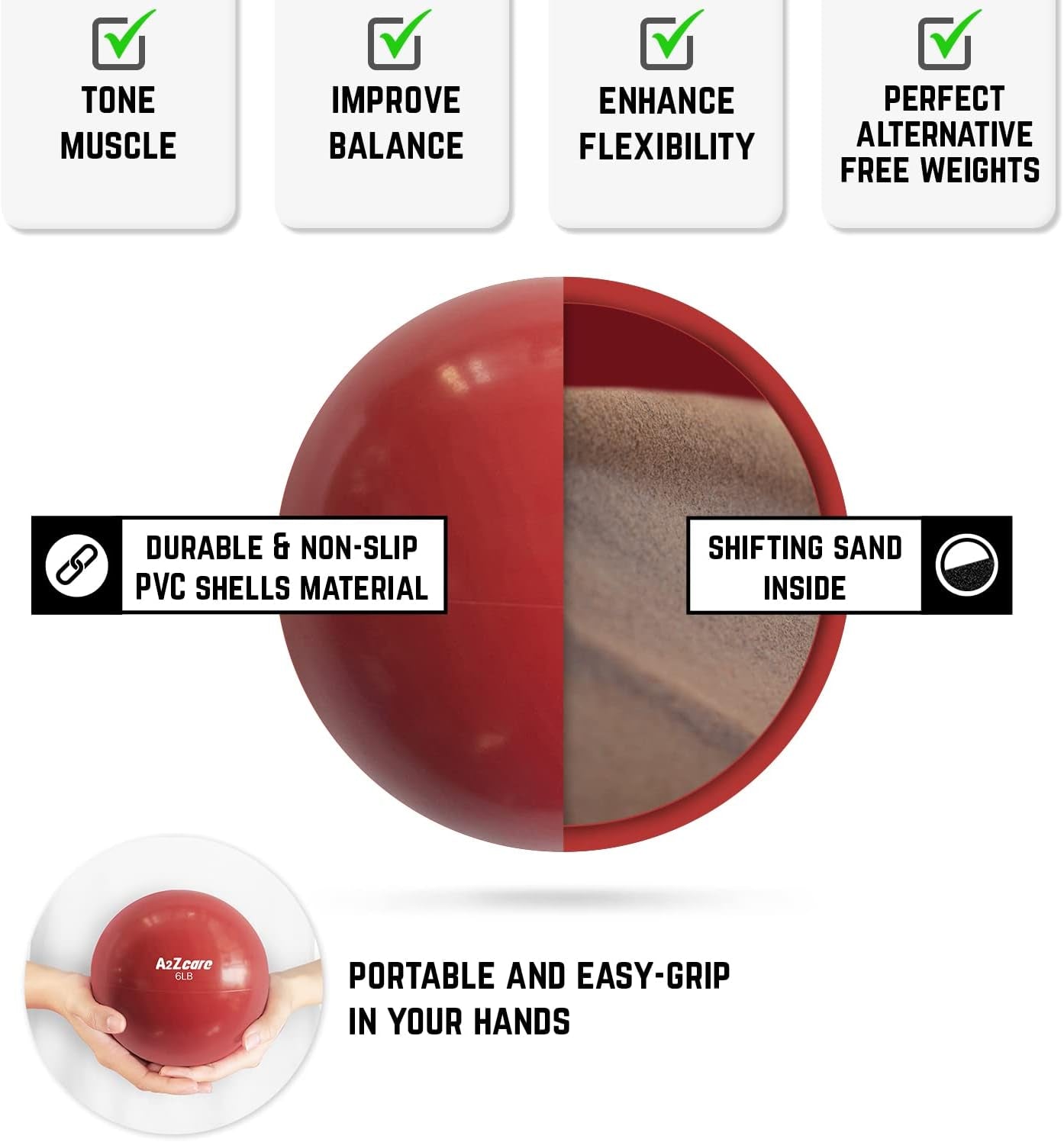 A2ZCARE Toning Ball - Weighted Toning Exercise Ball - Soft Weighted Medicine Ball for Pilates, Yoga, Physical Therapy and Fitness