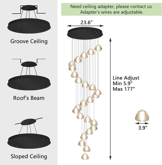 177'' Long Large Crystal Chandeliers 25-Lights LED Chandeliers for High Ceiling Handing Light Fixture for Hallway Foyer Staircase